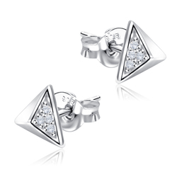 Triangular Prism Shaped With CZ Stone Silver Ear Stud STS-5530